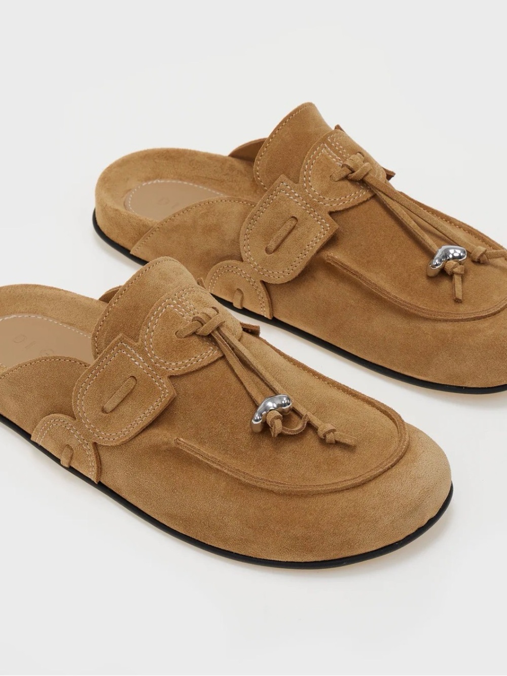 Suede Tassel Backless Mules in Tan - Picture 1 of 7